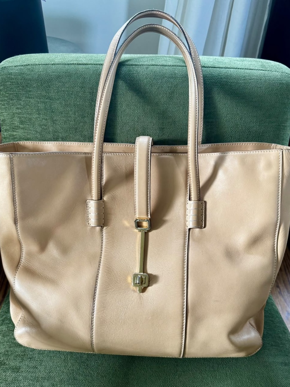 Tod's Taupe Leather Tote with Gold Hardware